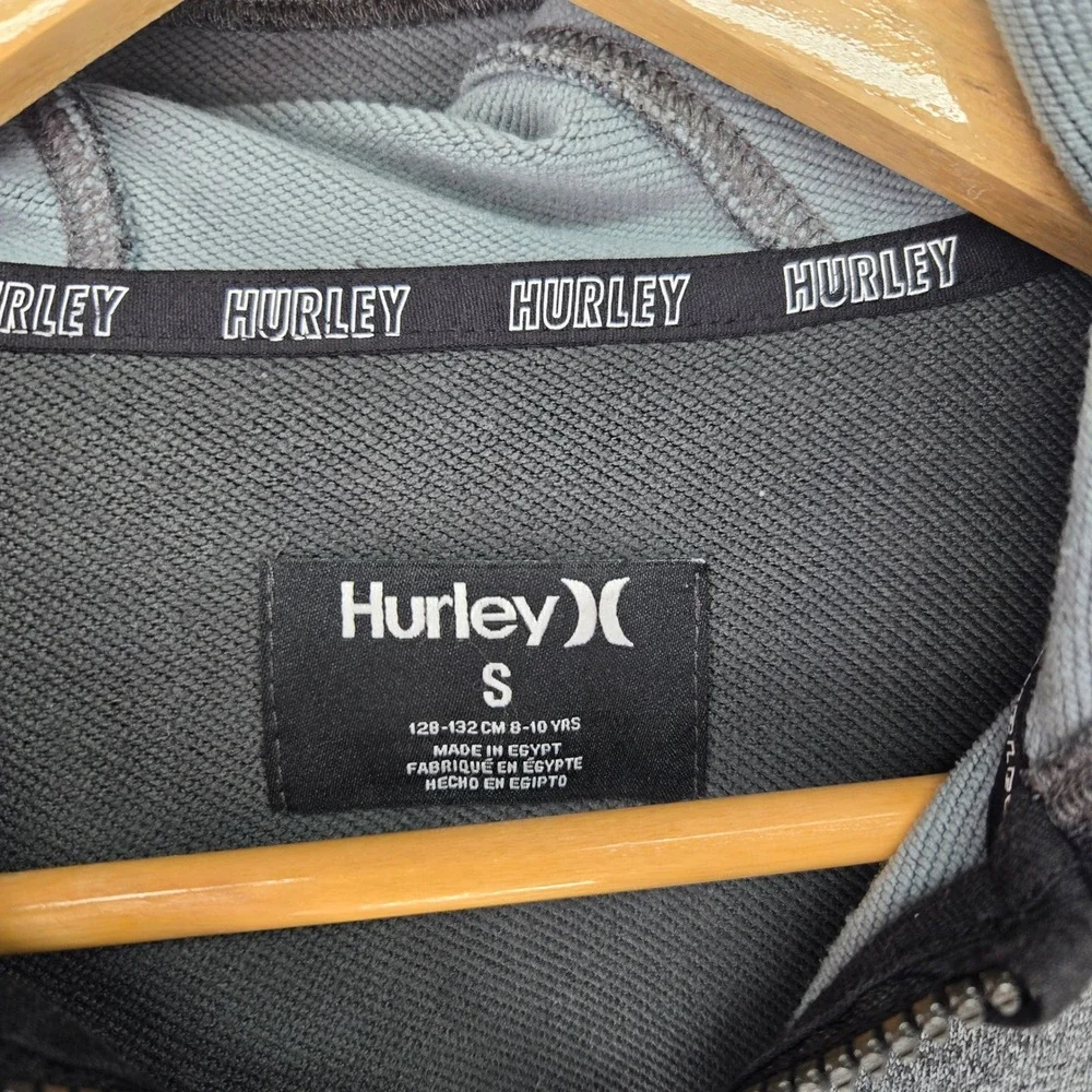 Hurley Full Zip Hoodie Boys Small 8-10 Gray Black H2O-DRI Sweatshirt Logo Sleeve